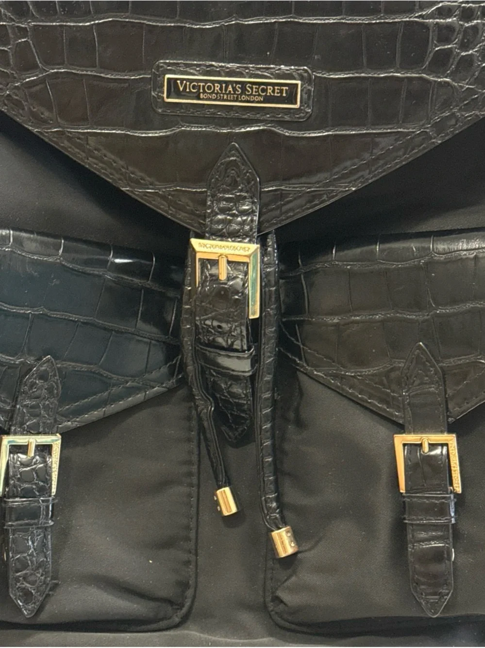 Victoria's Secret Black Croc-Accent Nylon Backpack